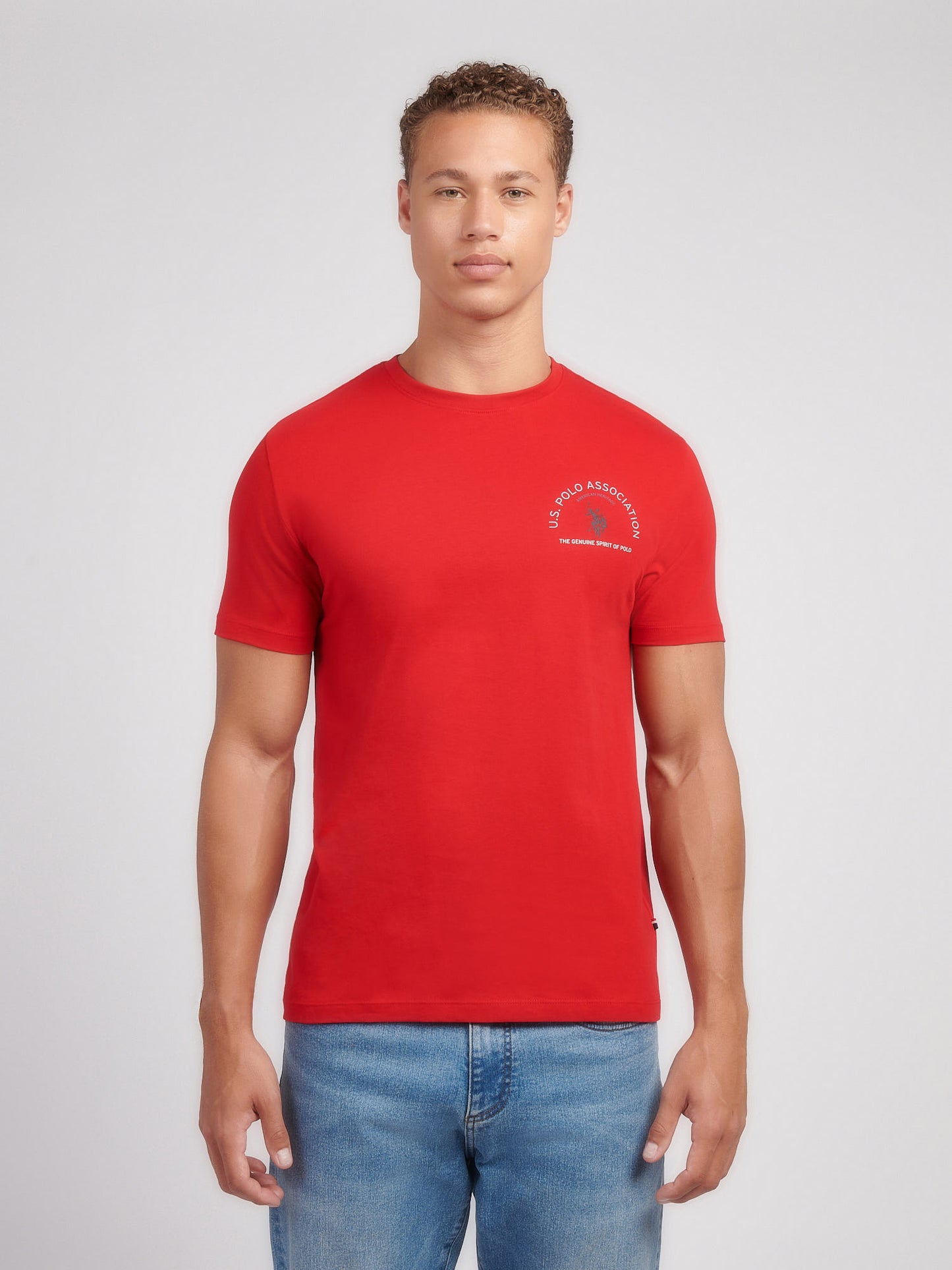 Mens Front/Back Print Graphic T-Shirt in Haute Red