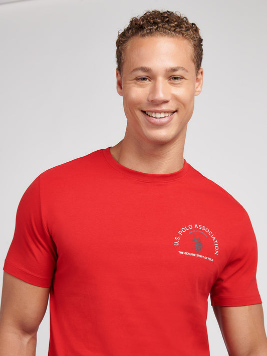 Mens Front/Back Print Graphic T-Shirt in Haute Red