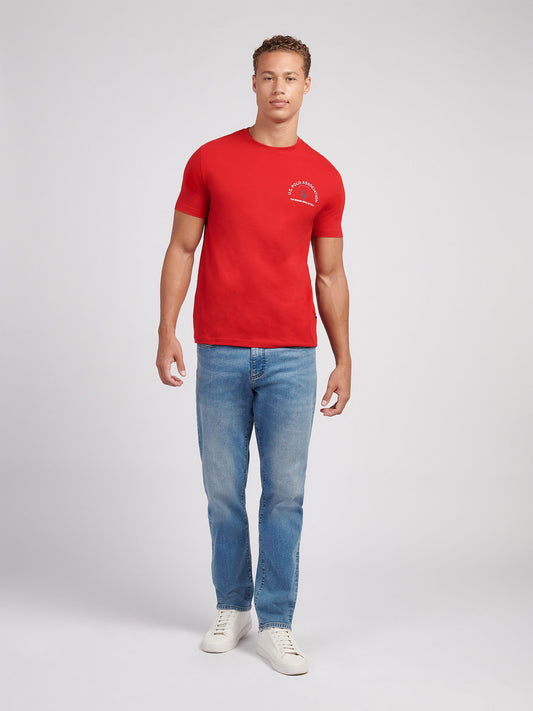 Mens Front/Back Print Graphic T-Shirt in Haute Red