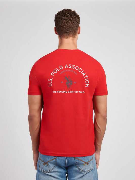 Mens Front/Back Print Graphic T-Shirt in Haute Red