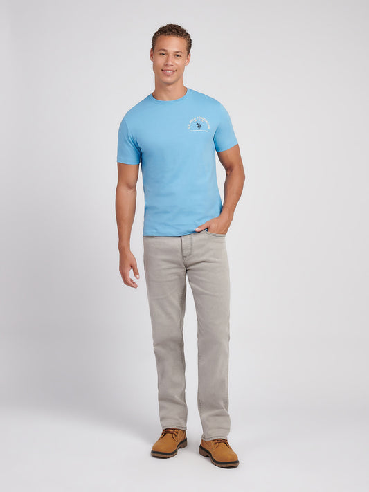 Mens Front/Back Print Graphic T-Shirt in Heritage Blue