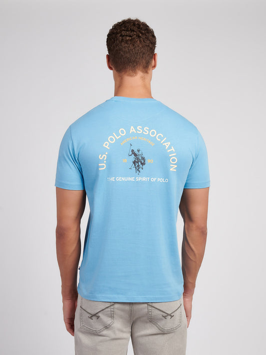 Mens Front/Back Print Graphic T-Shirt in Heritage Blue