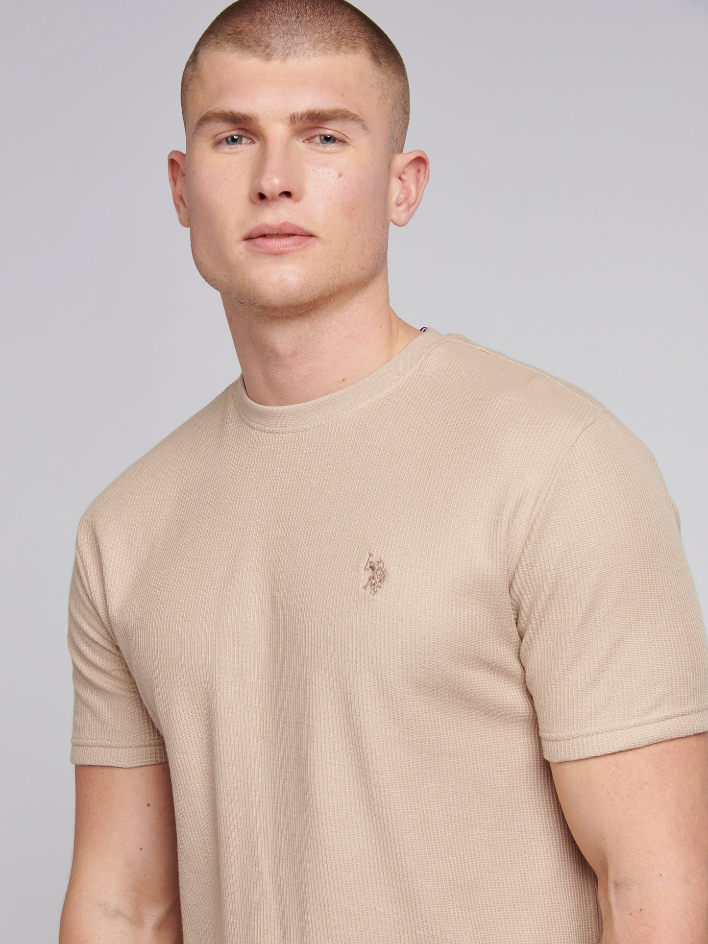 Mens Vertical Texture T-Shirt in Doeskin