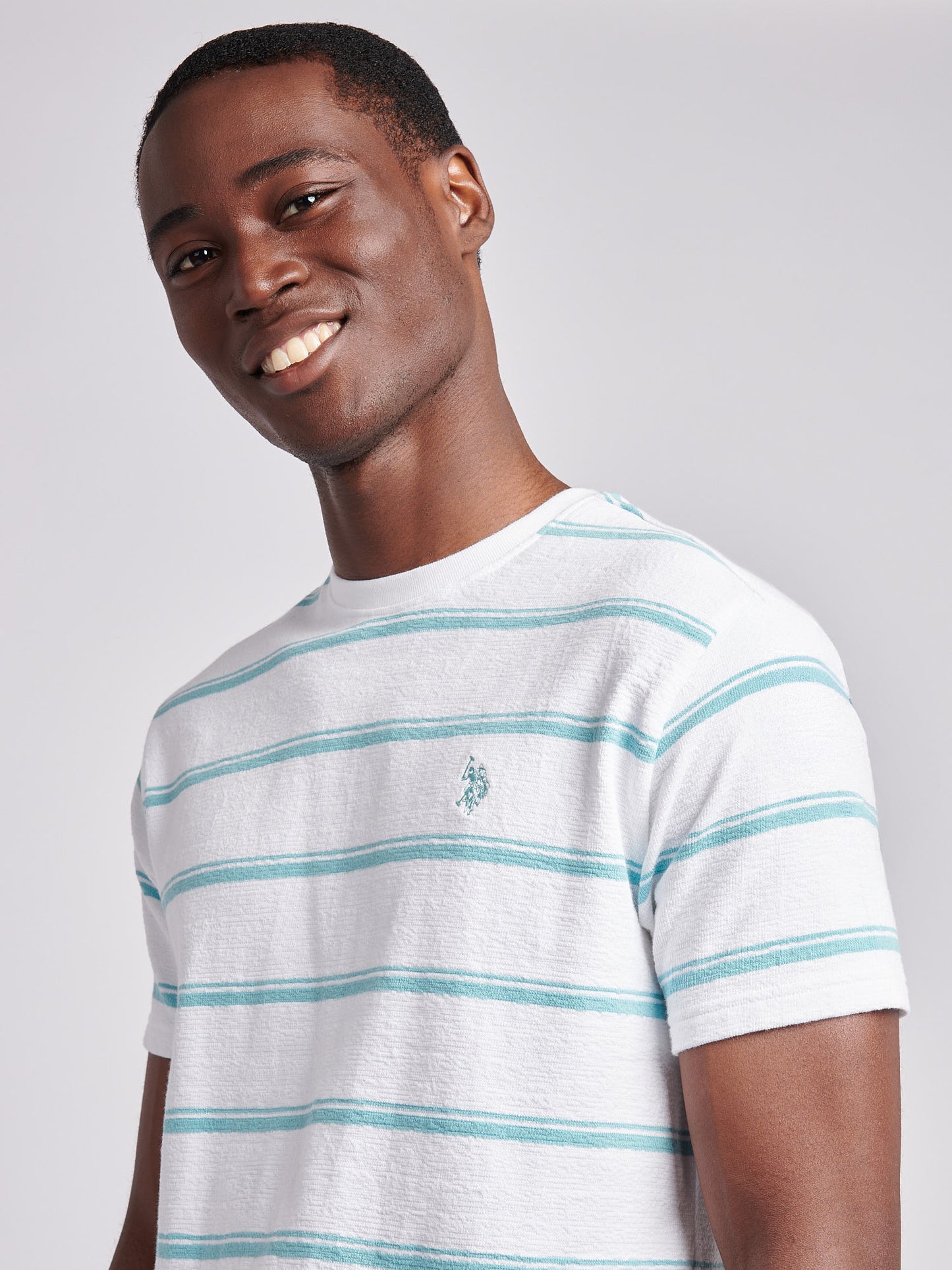 Mens Terry Stripe T-Shirt in Bright White