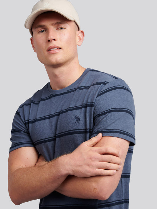 Mens Terry Stripe T-Shirt in Vintage Indigo