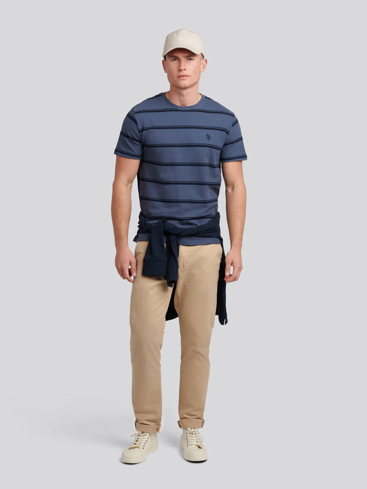 Mens Terry Stripe T-Shirt in Vintage Indigo