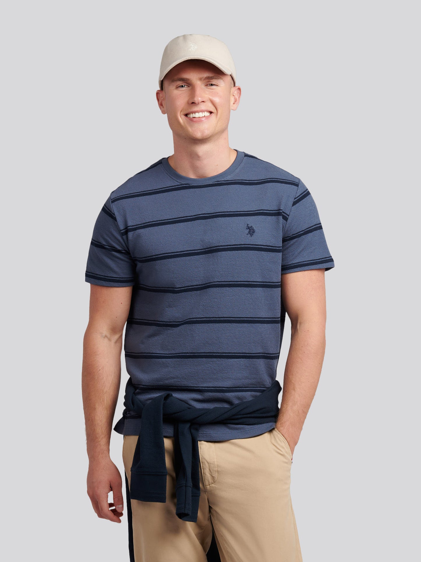 Mens Terry Stripe T-Shirt in Vintage Indigo