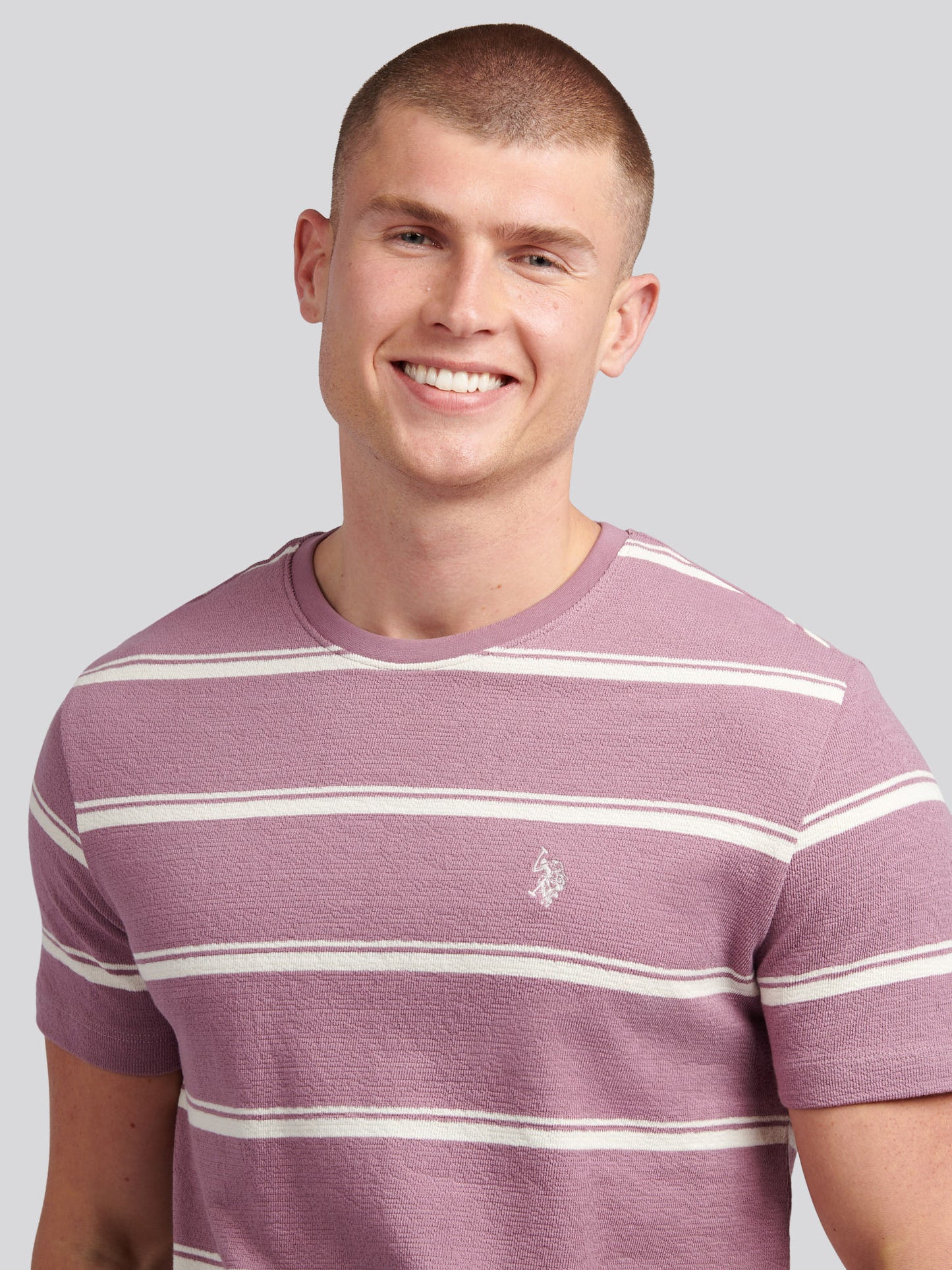 Mens Terry Stripe T-Shirt in Elderberry