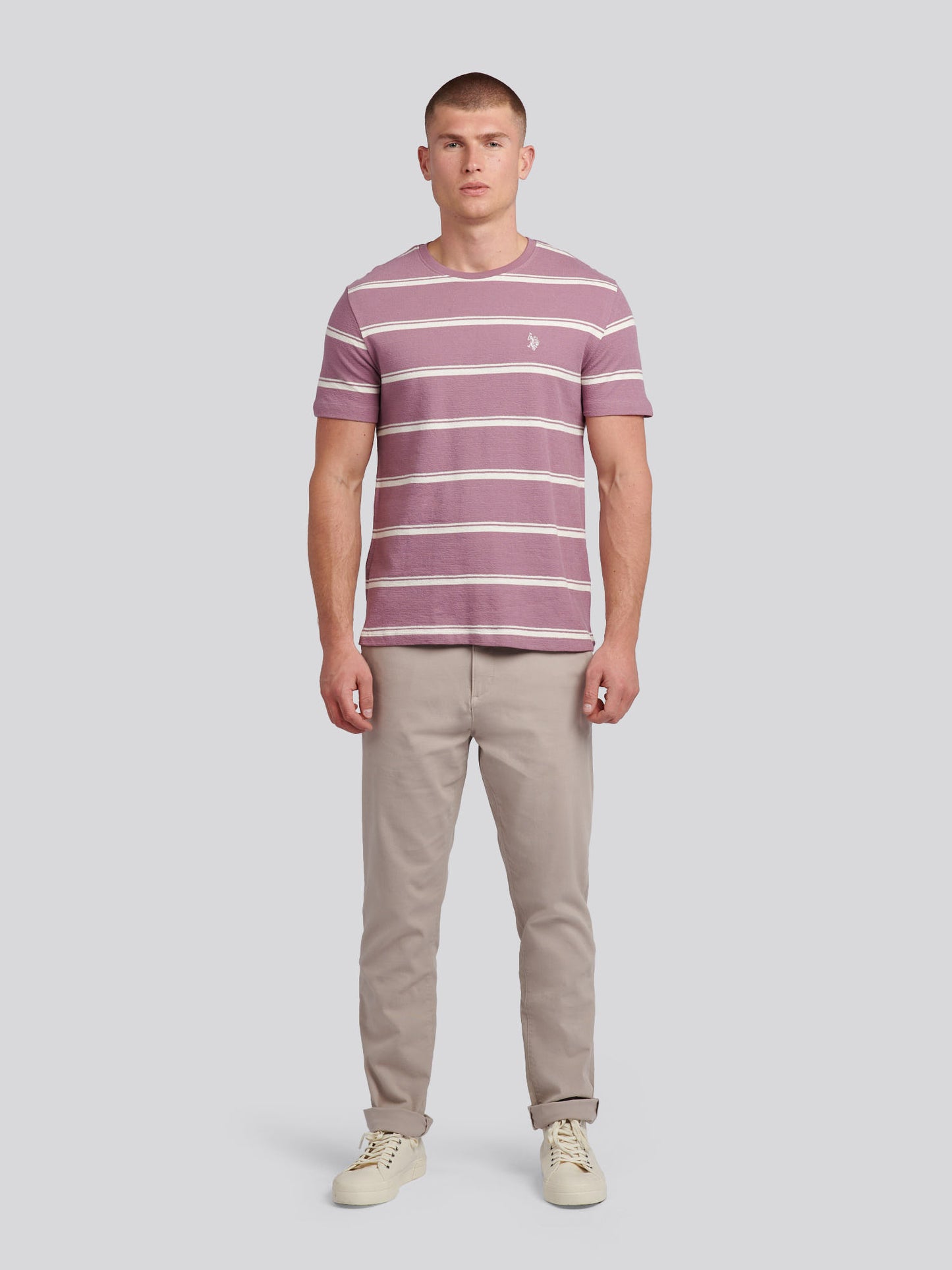 Mens Terry Stripe T-Shirt in Elderberry