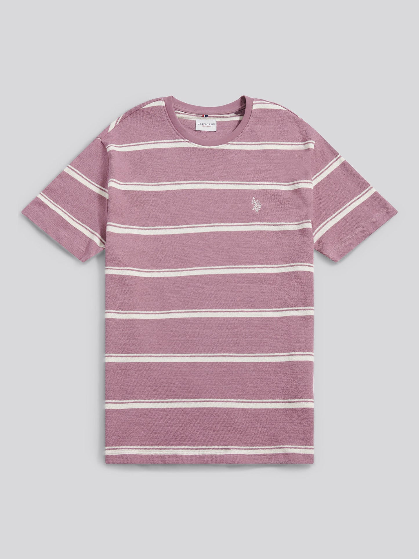 Mens Terry Stripe T-Shirt in Elderberry