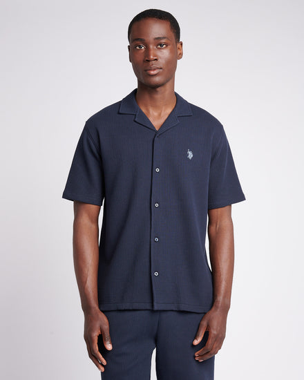 Mens Waffle Texture Revere Shirt in Dark Sapphire Navy
