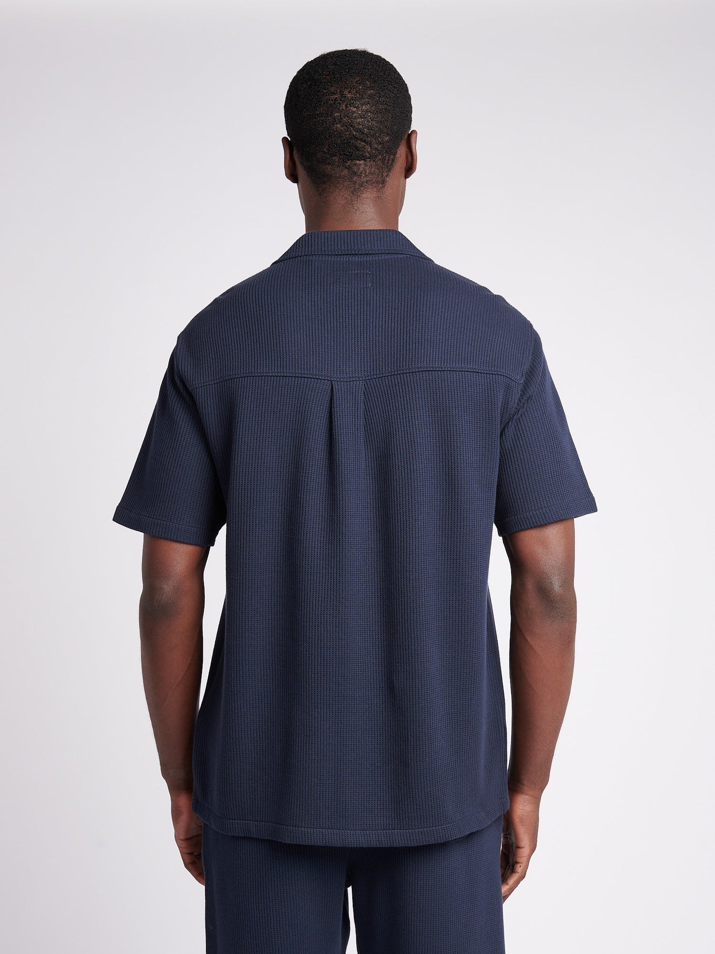 Mens Waffle Texture Revere Shirt in Dark Sapphire Navy