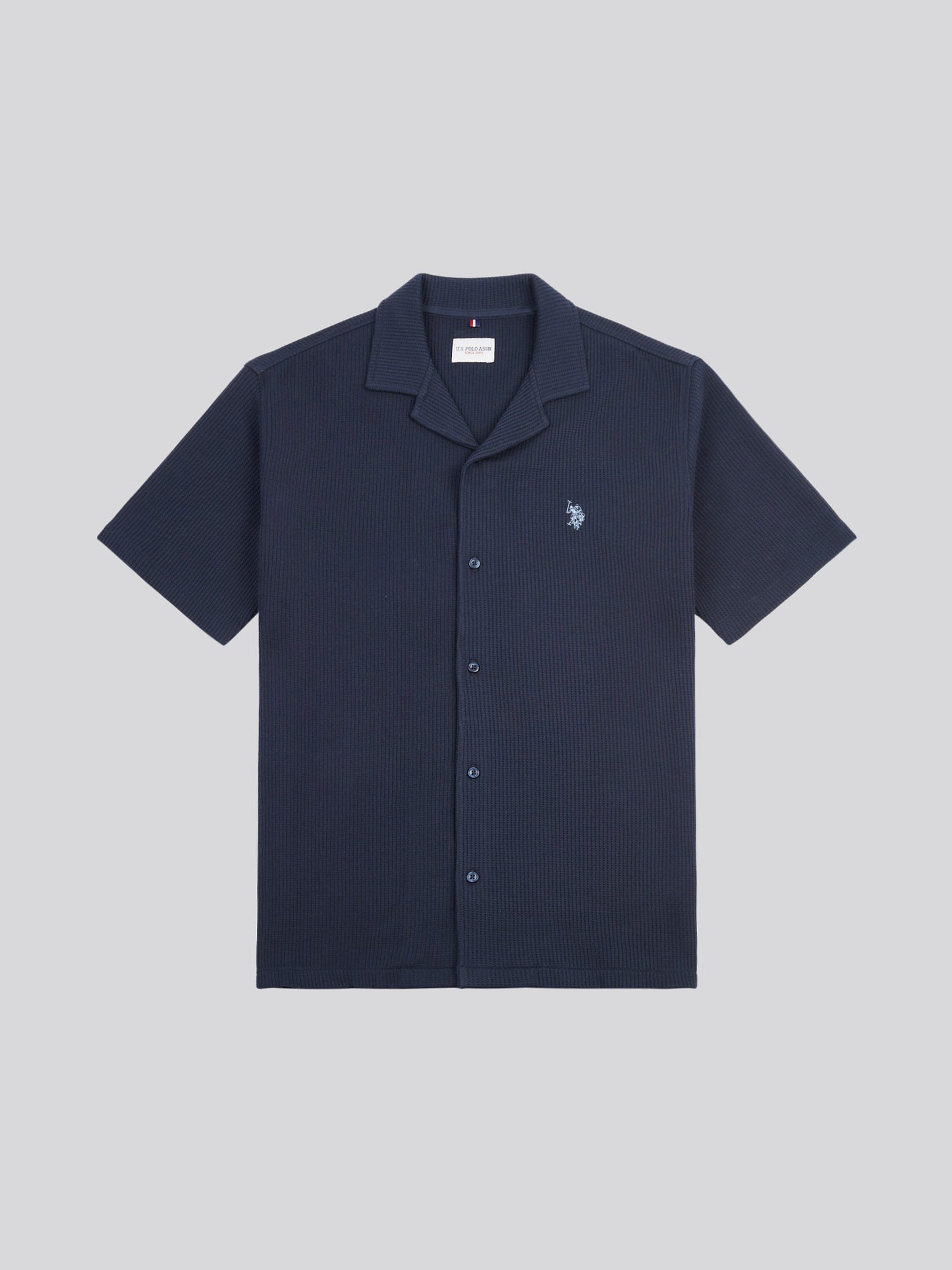 Mens Waffle Texture Revere Shirt in Dark Sapphire Navy