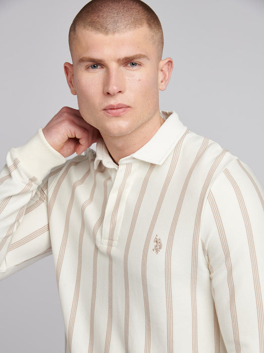 Mens Vertical Stripe Sweat Rugby in Whisper White