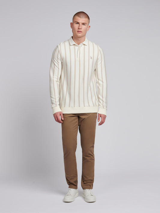 Mens Vertical Stripe Sweat Rugby in Whisper White