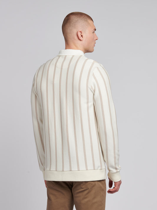 Mens Vertical Stripe Sweat Rugby in Whisper White