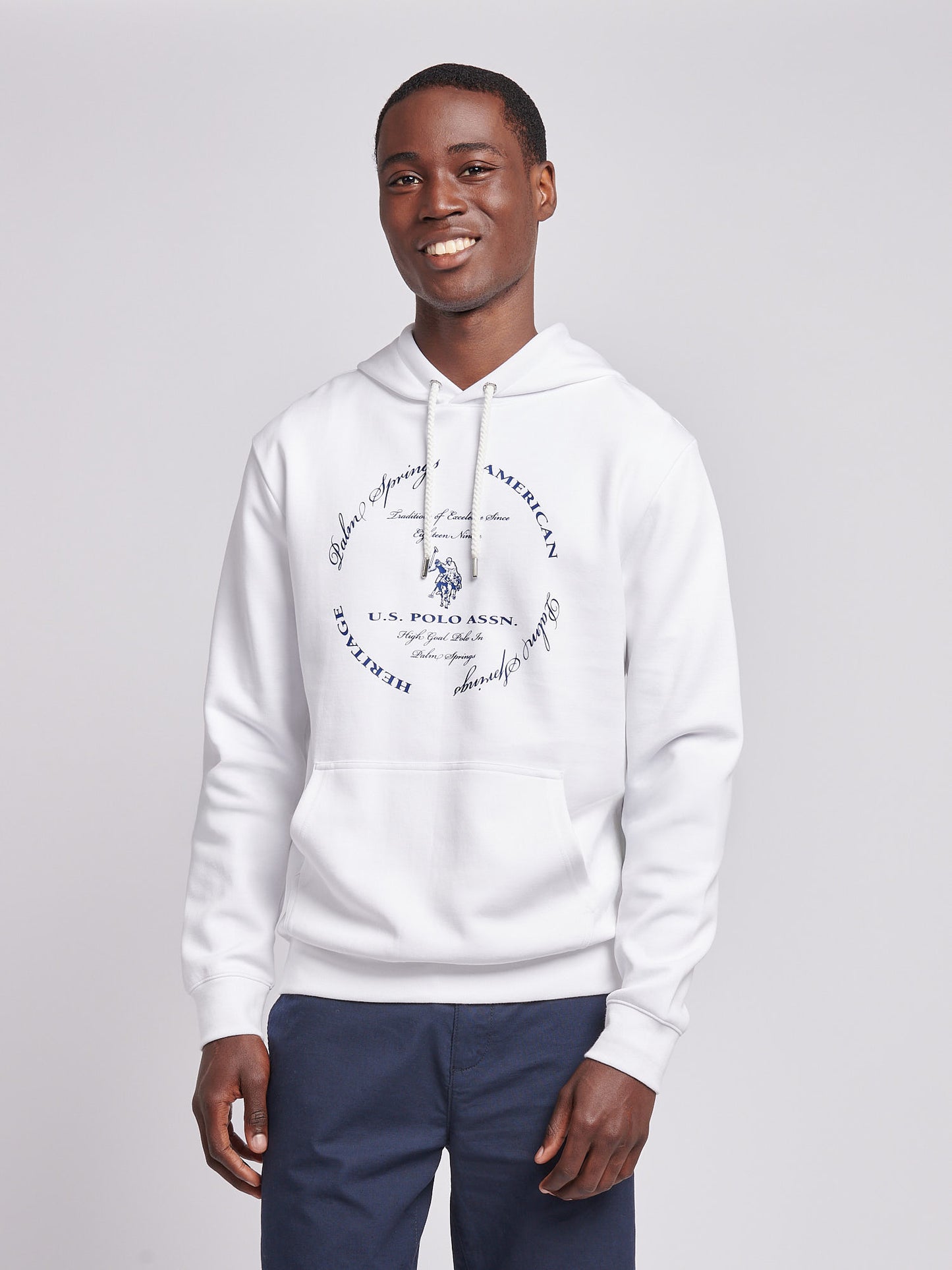 Mens Premium Print Interlock Hoodie in Bright White