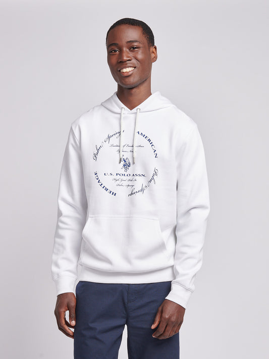 Mens Premium Print Interlock Hoodie in Bright White