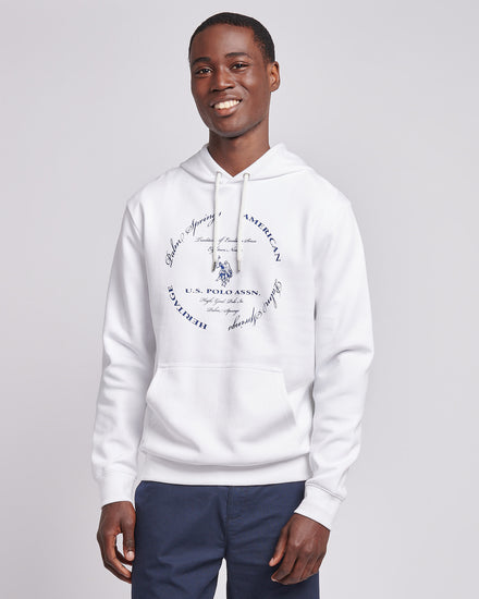 Mens Premium Print Interlock Hoodie in Bright White