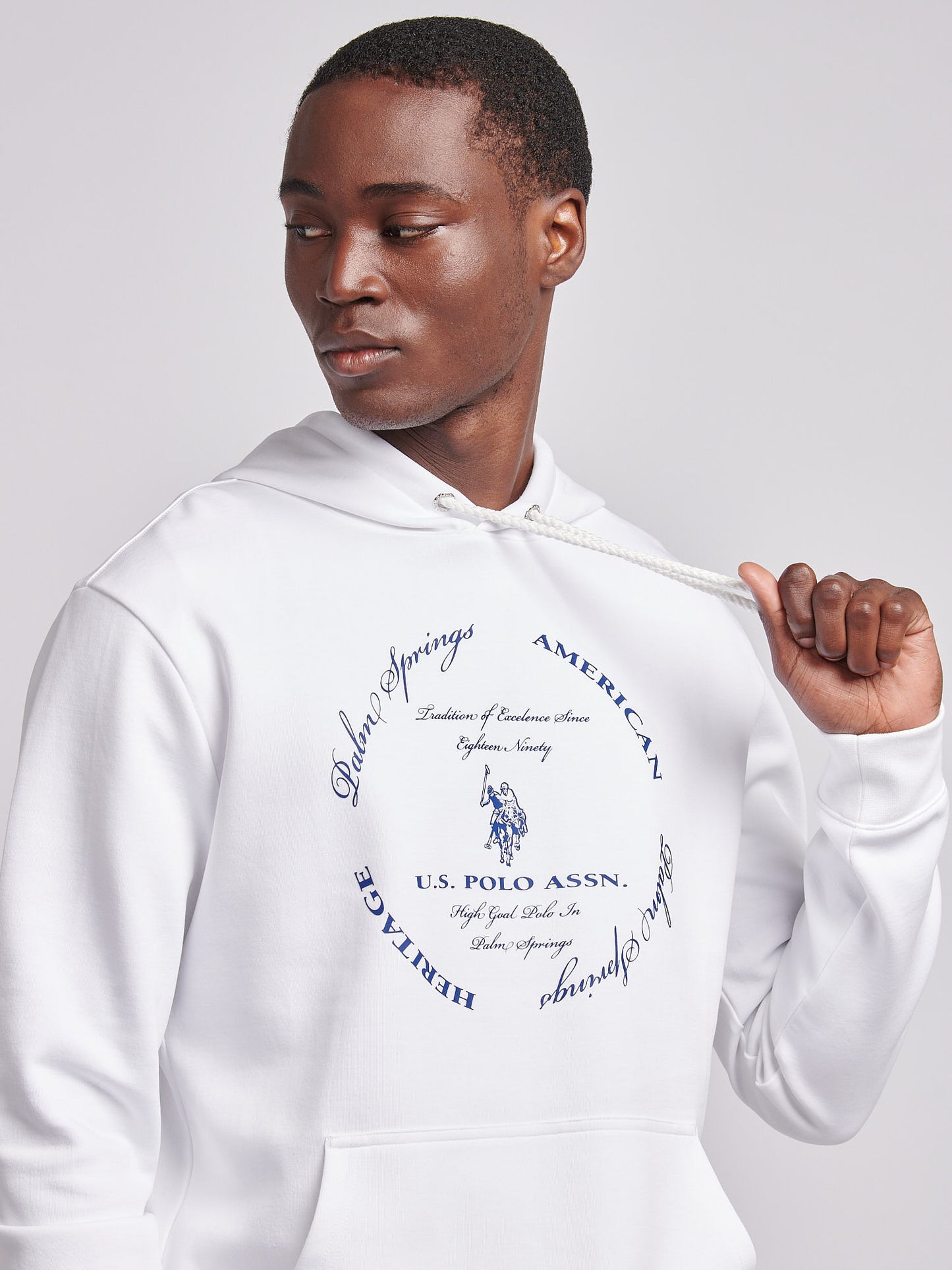 Mens Premium Print Interlock Hoodie in Bright White