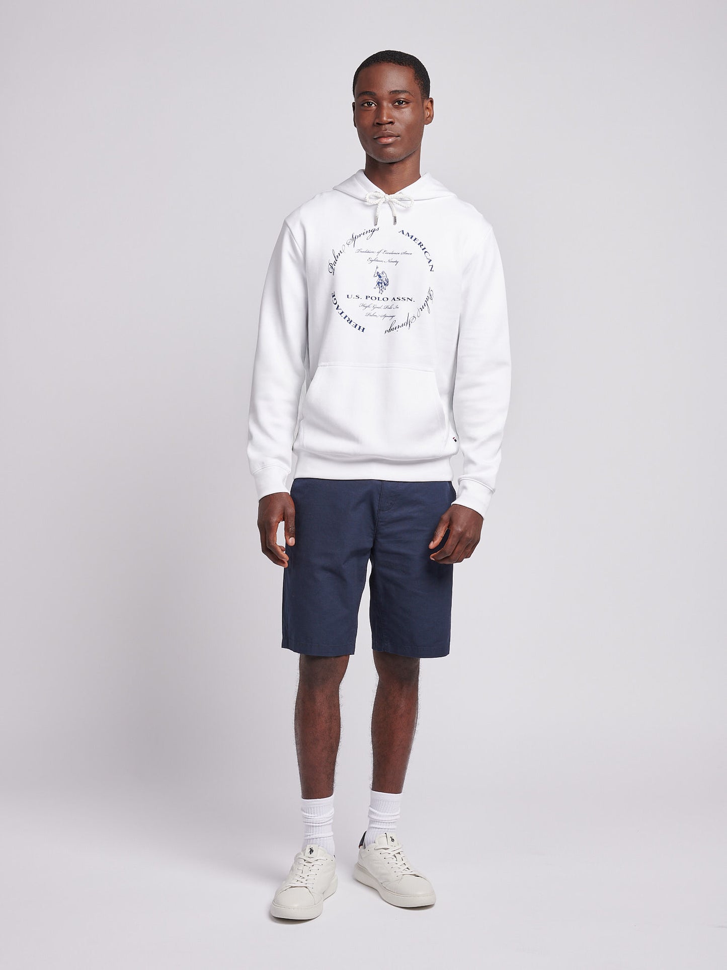 Mens Premium Print Interlock Hoodie in Bright White