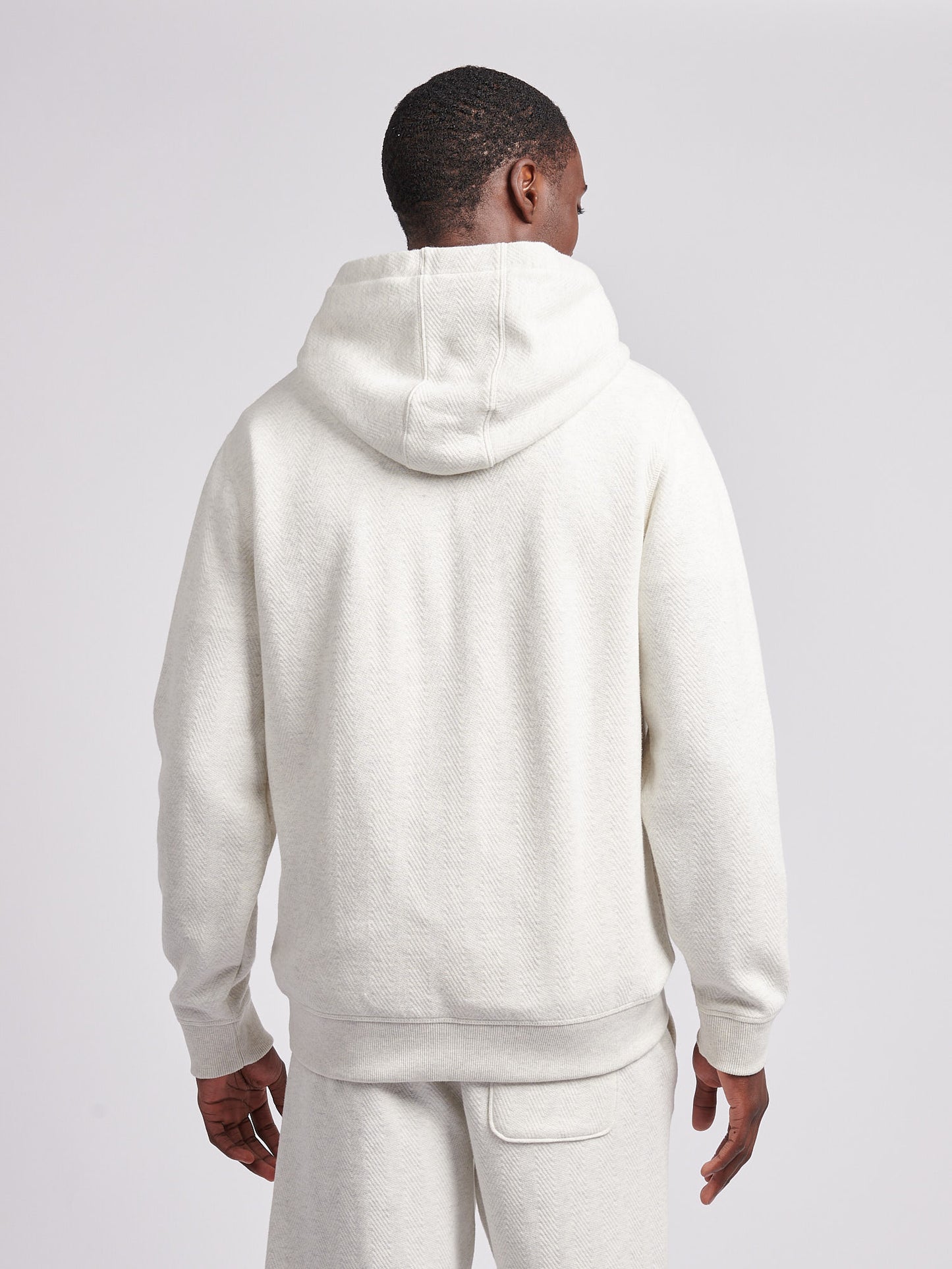 Mens Double Horsemen Herringbone Hoodie in Light Grey Marl