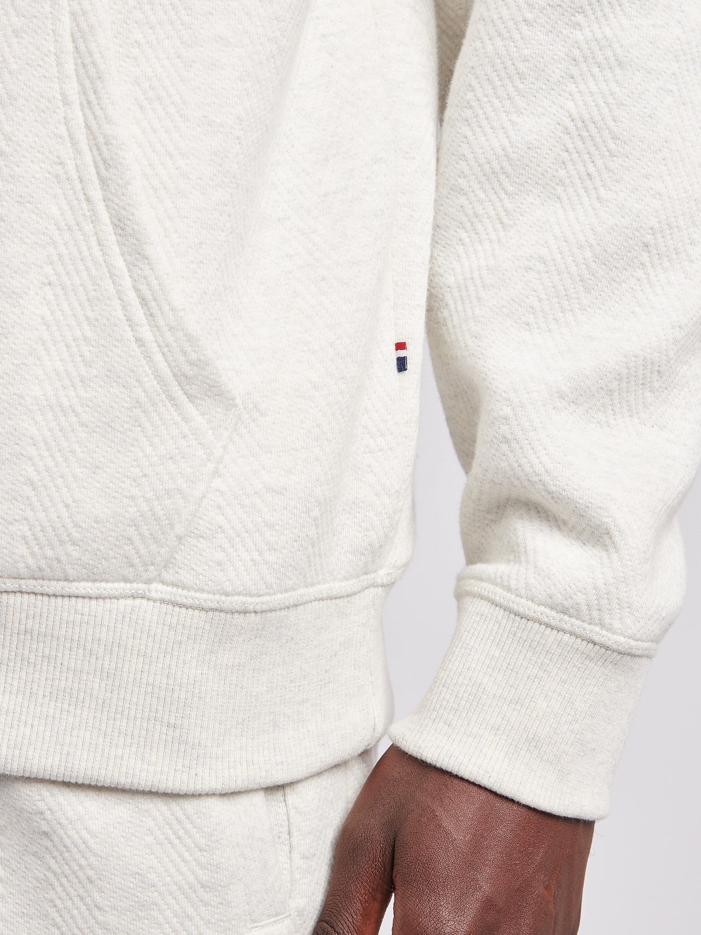 Mens Double Horsemen Herringbone Hoodie in Light Grey Marl