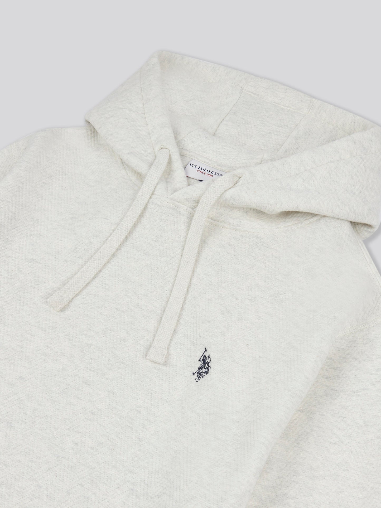 Mens Double Horsemen Herringbone Hoodie in Light Grey Marl