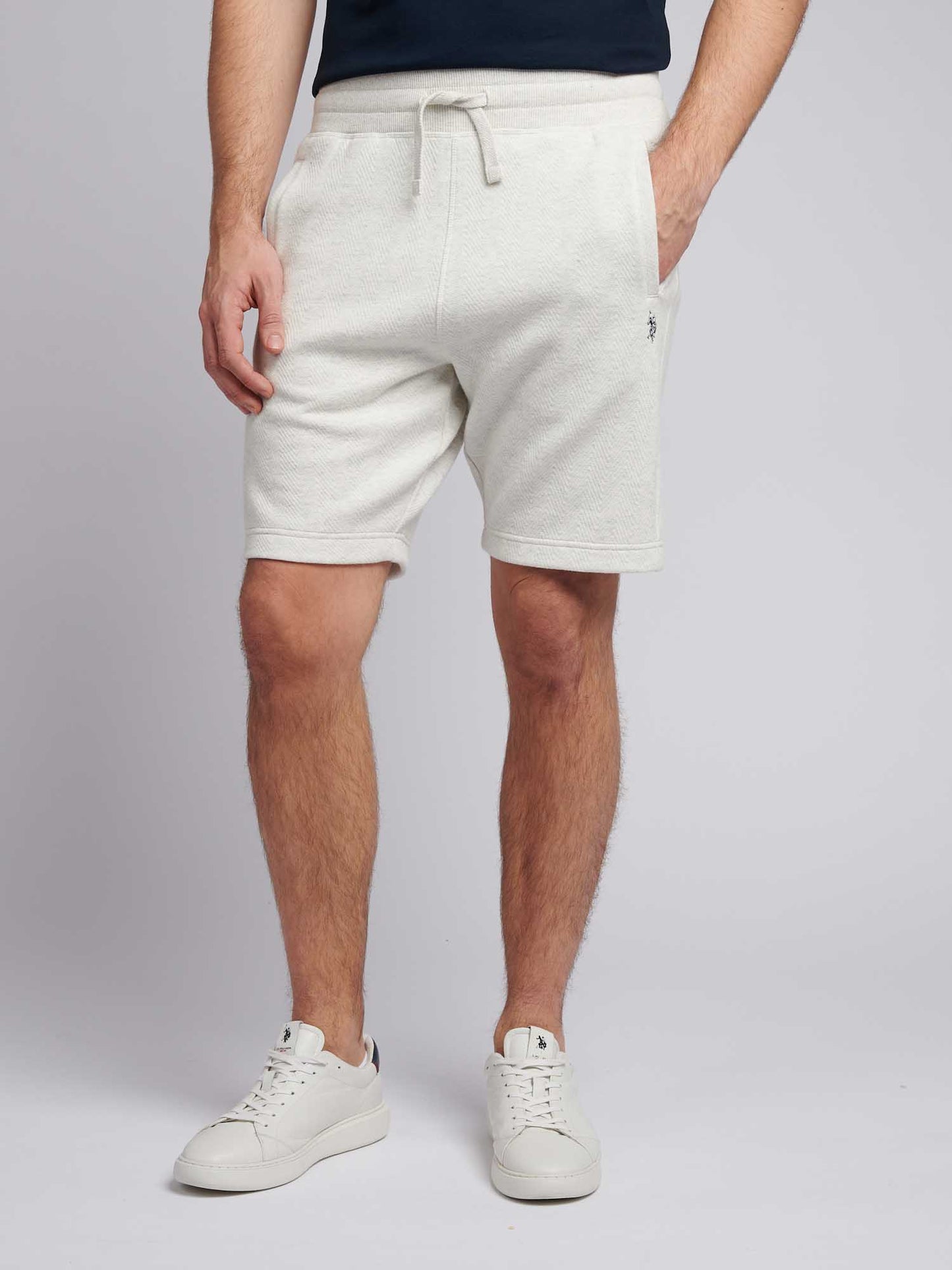 Mens Double Horsemen Herringbone Sweat Short in Light Grey Marl