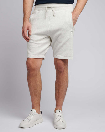 Mens Double Horsemen Herringbone Sweat Short in Light Grey Marl