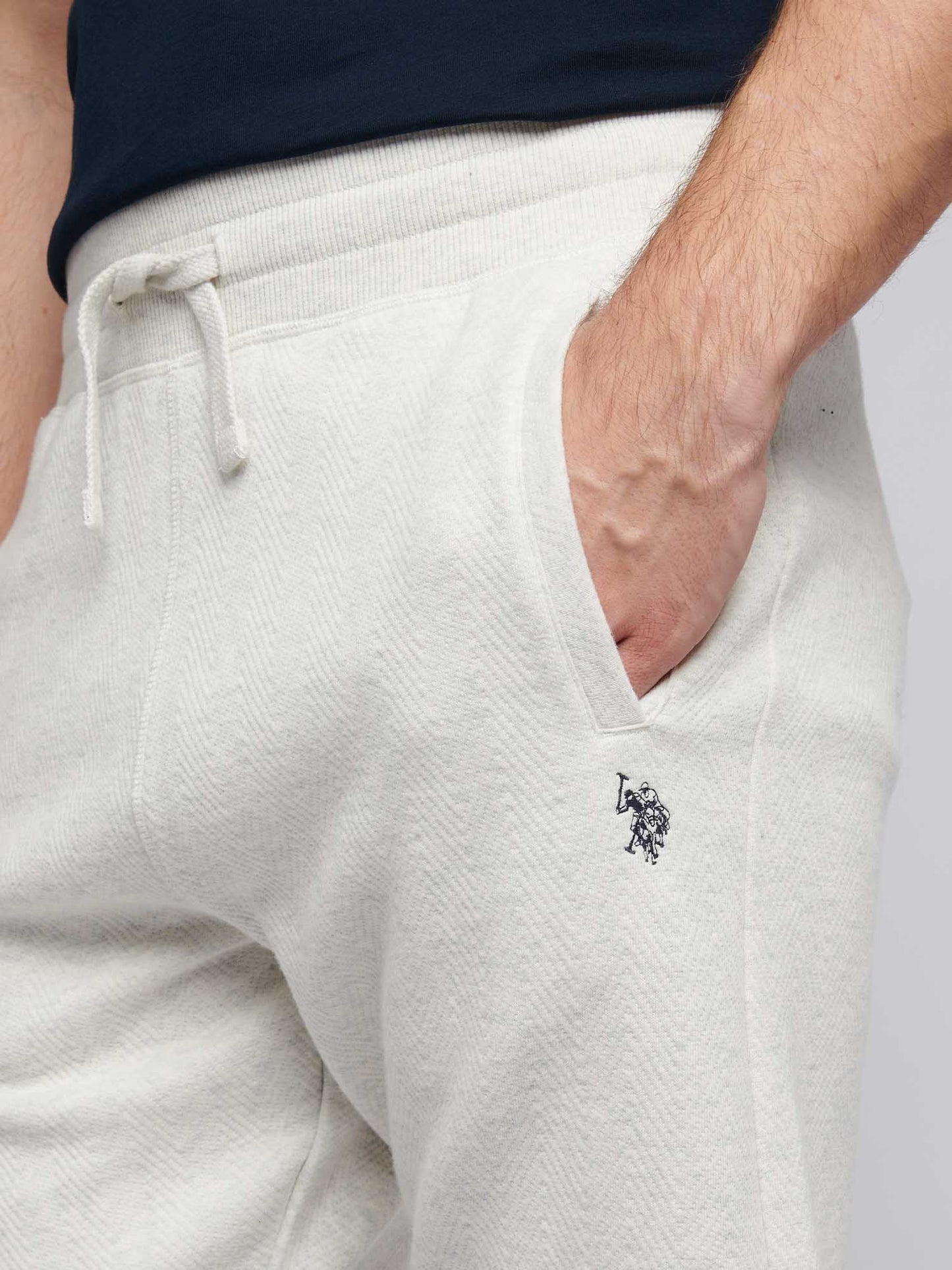 Mens Double Horsemen Herringbone Sweat Short in Light Grey Marl