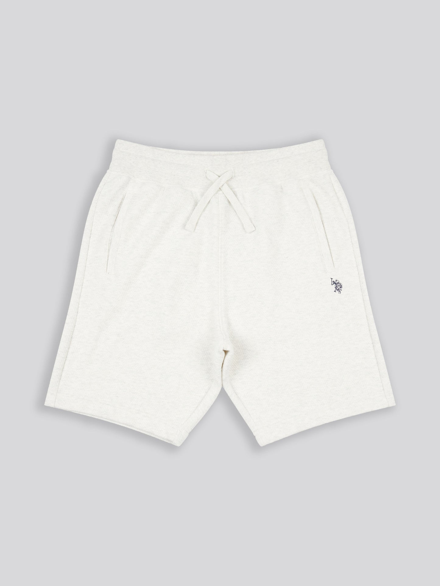 Mens Double Horsemen Herringbone Sweat Short in Light Grey Marl