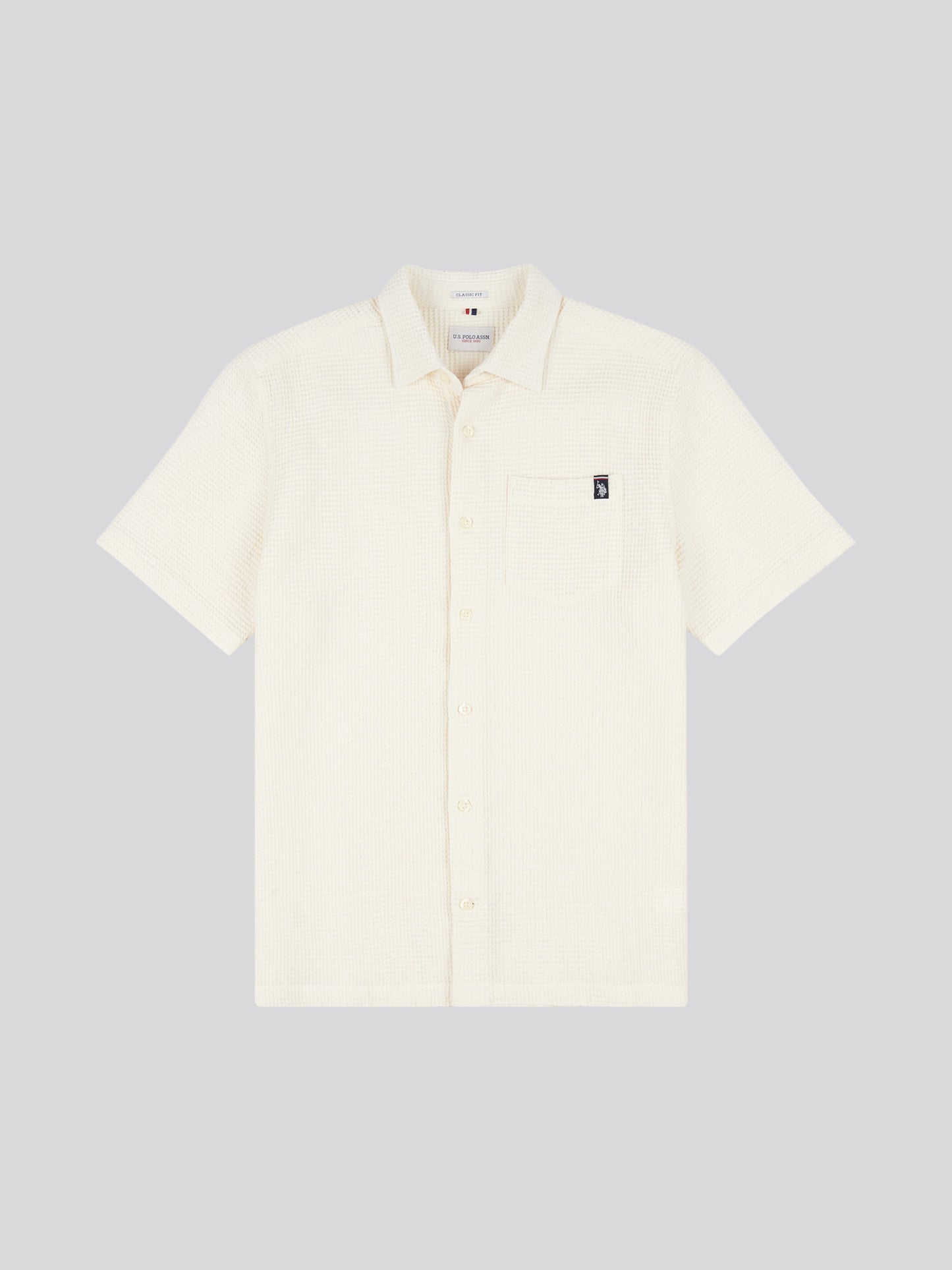 Mens  Textured Waffle Short Sleeve Shirt in Bright White