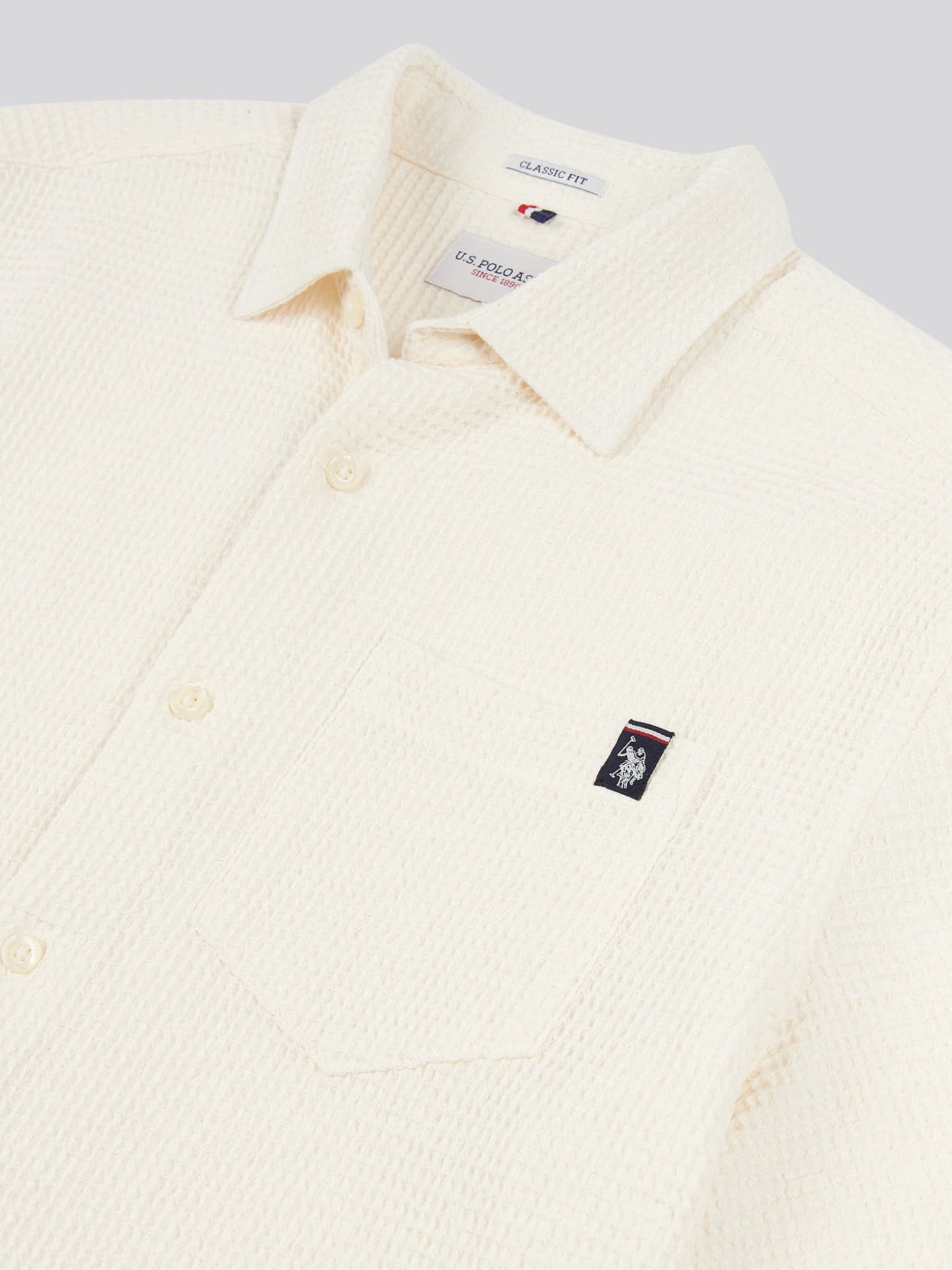 Mens  Textured Waffle Short Sleeve Shirt in Bright White