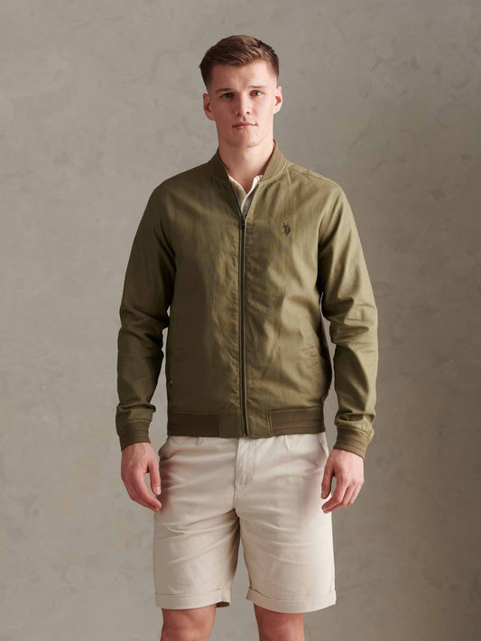 Mens Linen Blend Classic Bomber Deep Lichen Green