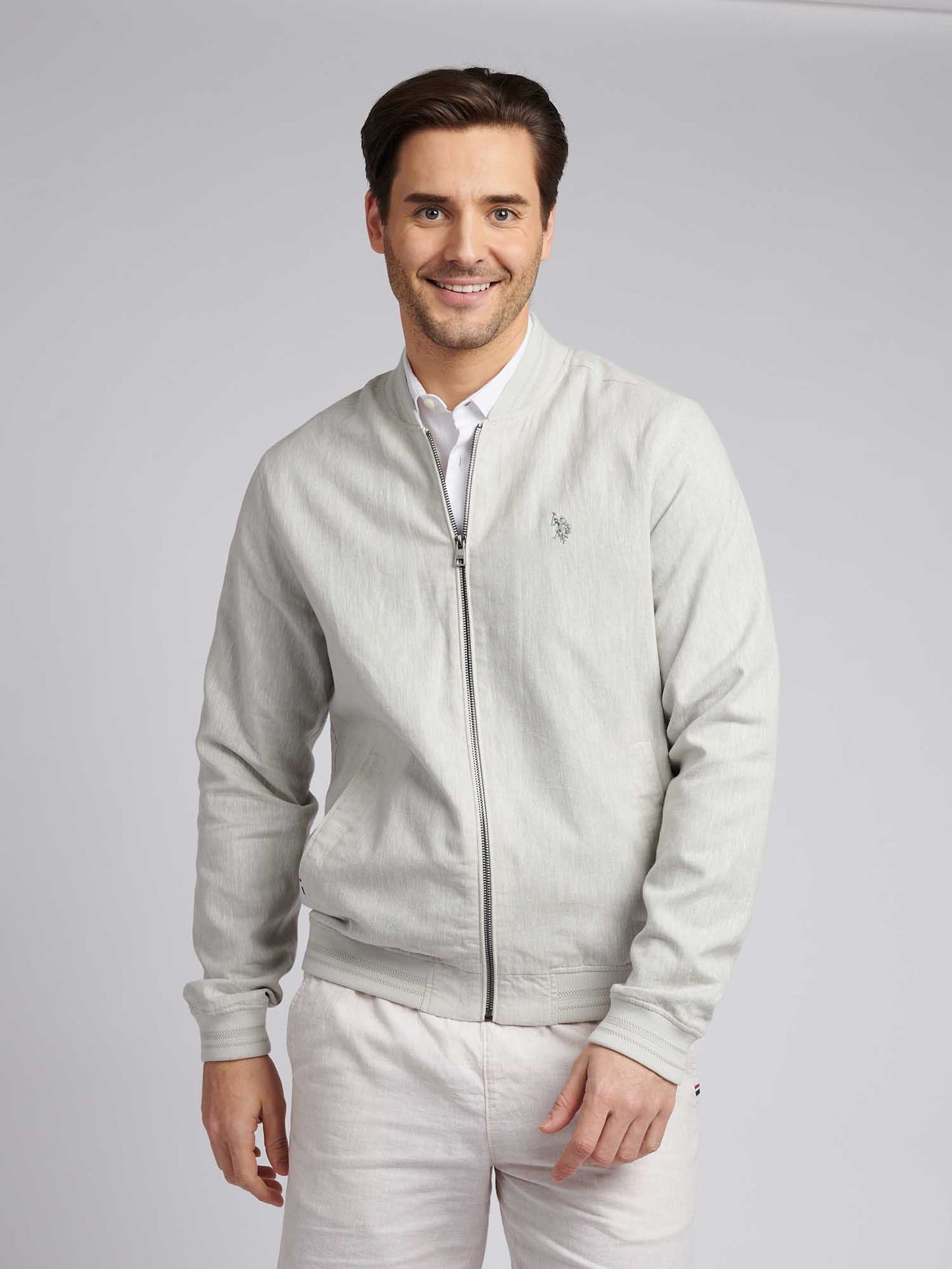 Mens Linen Blend Classic Bomber in Northern Droplet