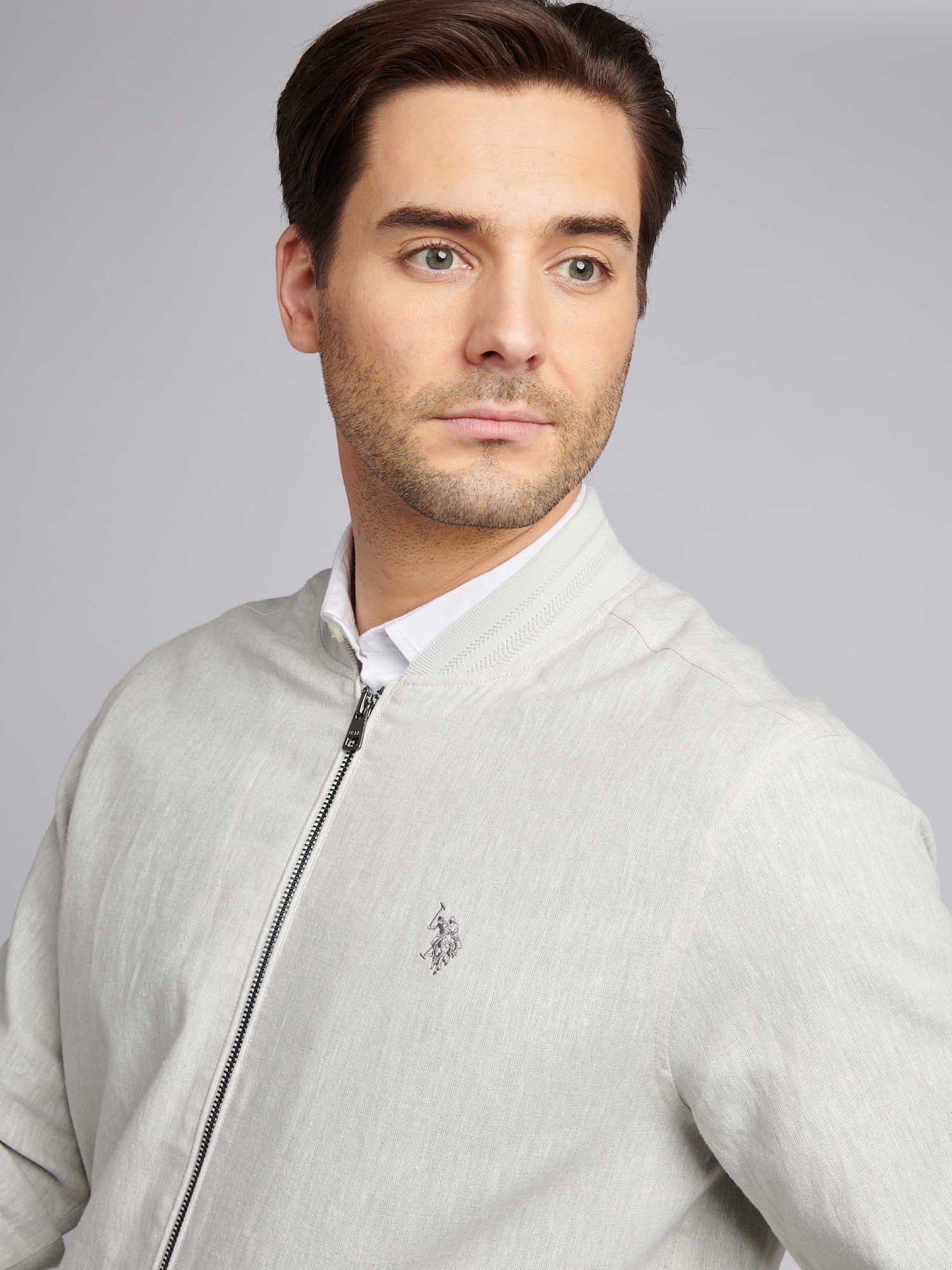 Mens Linen Blend Classic Bomber in Northern Droplet