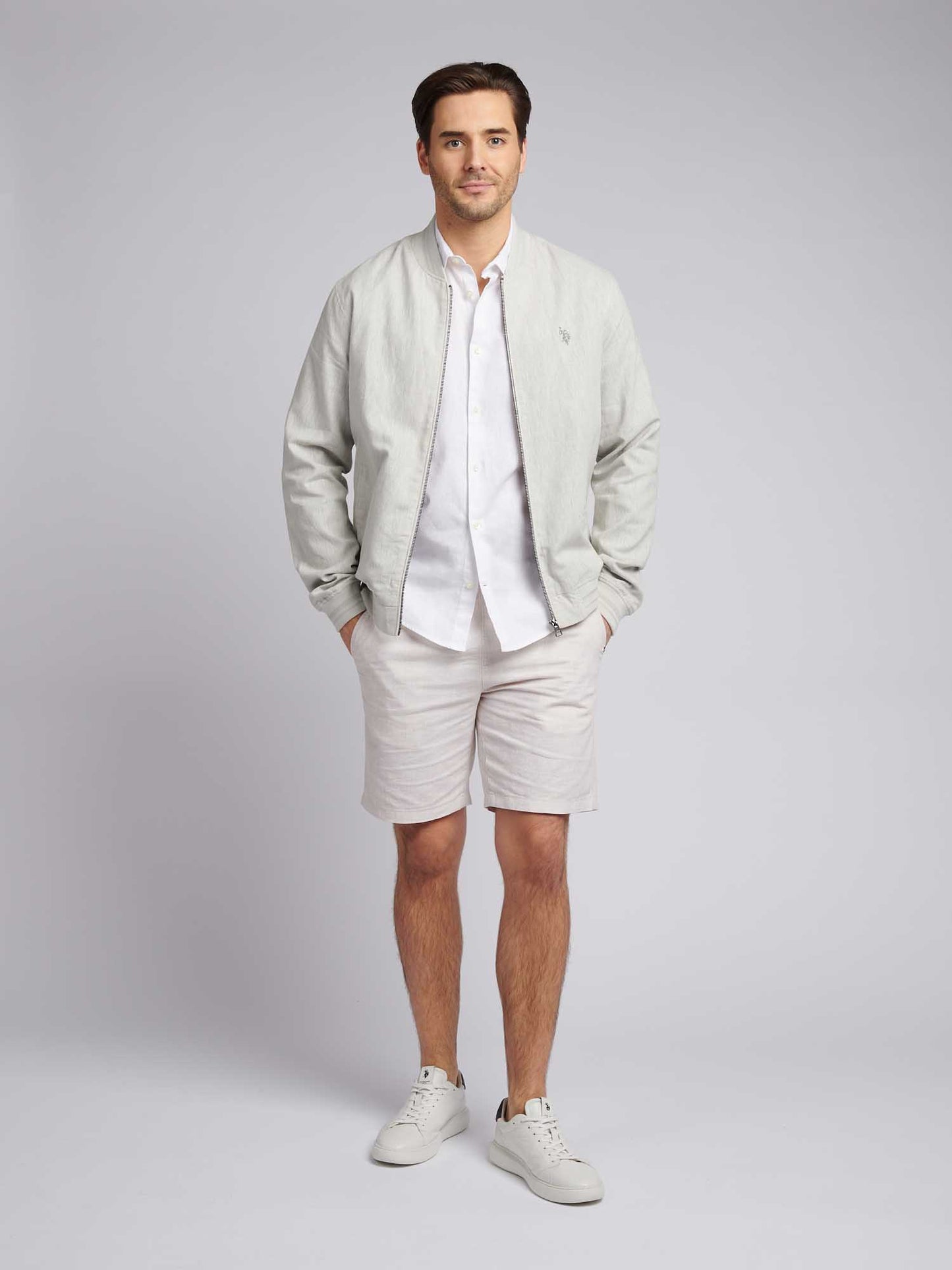 Mens Linen Blend Classic Bomber in Northern Droplet