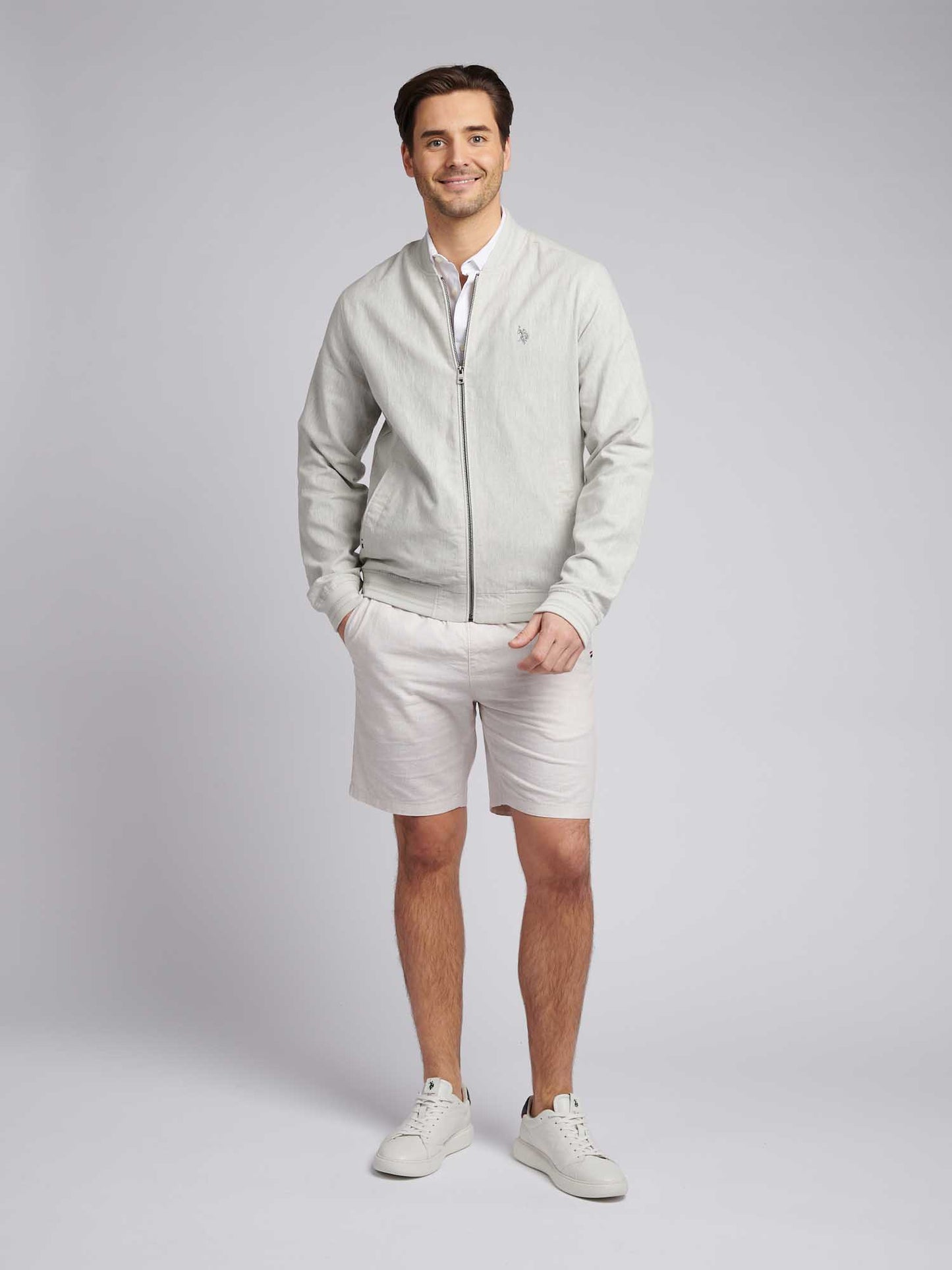 Mens Linen Blend Classic Bomber in Northern Droplet
