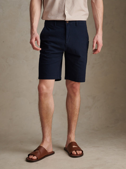 Mens Seersucker Chino Short Dark Sapphire Navy