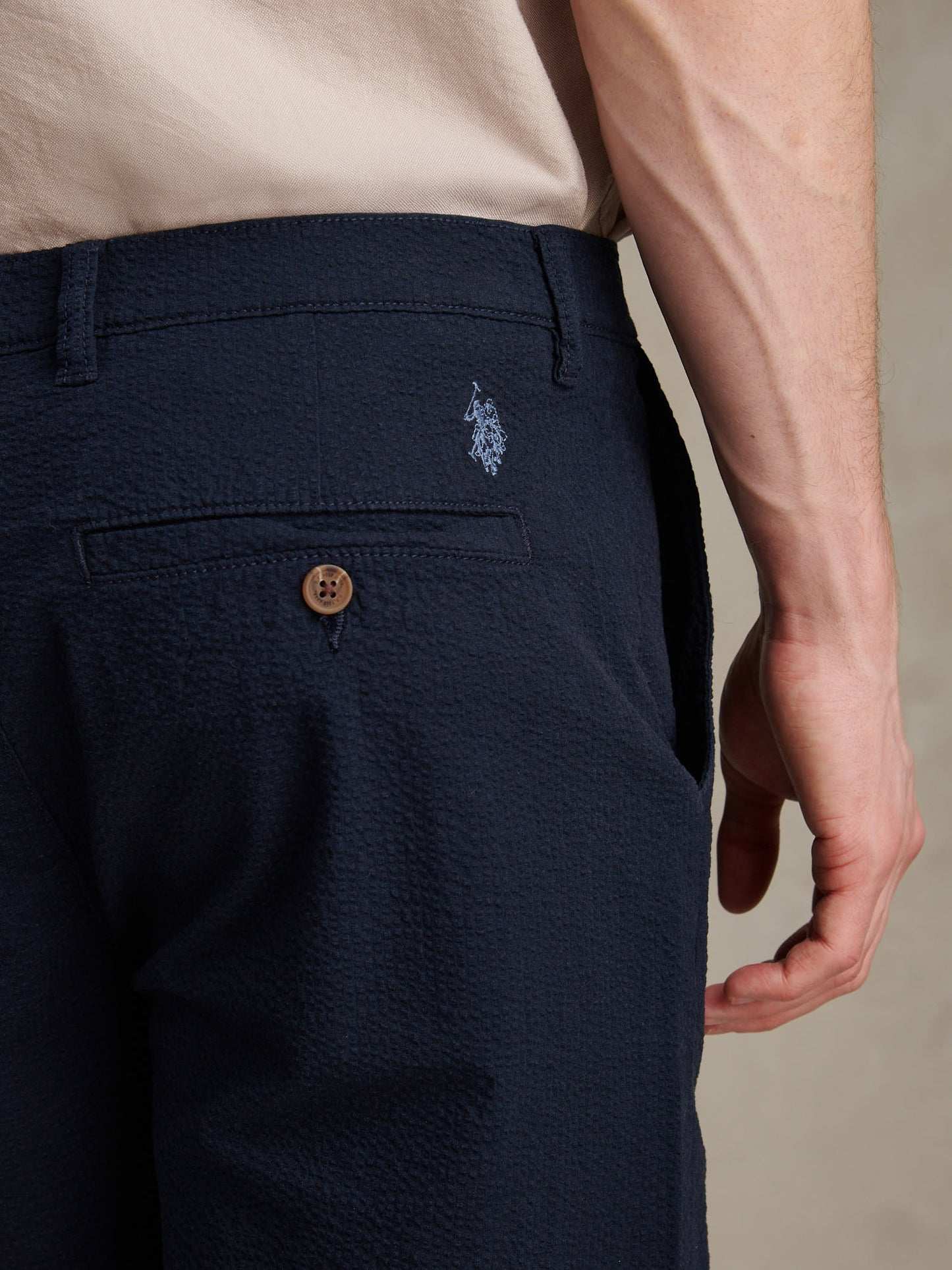 Mens Seersucker Chino Short Dark Sapphire Navy