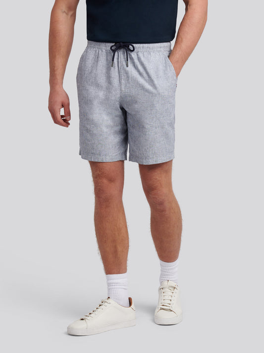 Mens Linen Blend Drawstring Short in Dark Sapphire Navy / Moonlight Blue DHM
