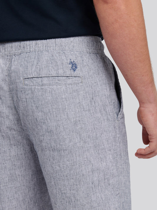 Mens Linen Blend Drawstring Short in Dark Sapphire Navy / Moonlight Blue DHM