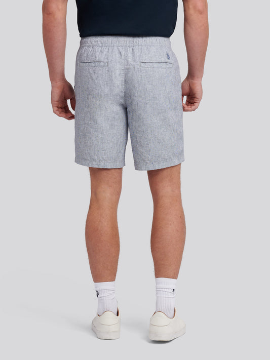 Mens Linen Blend Drawstring Short in Dark Sapphire Navy / Moonlight Blue DHM