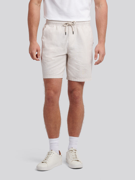 Mens Linen Blend Drawstring Short in Doeskin