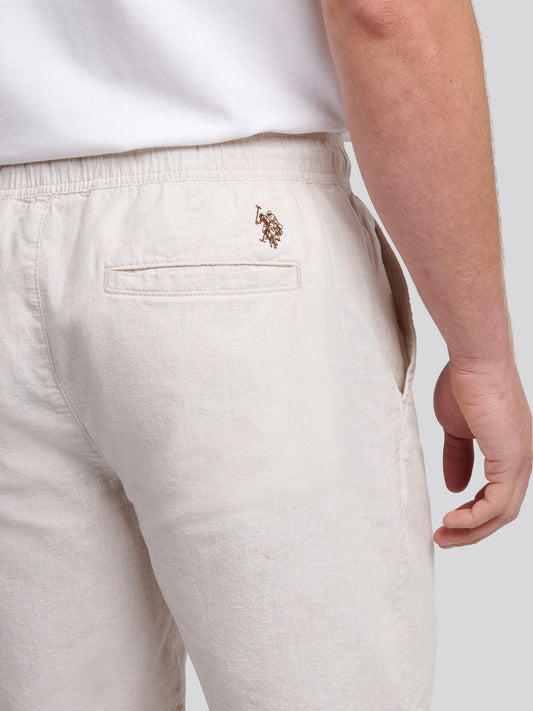 Mens Linen Blend Drawstring Short in Doeskin