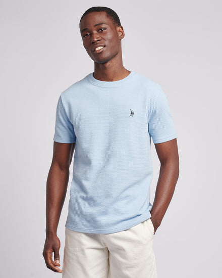 Mens Texture Double Horsemen T-Shirt in Chambray Blue