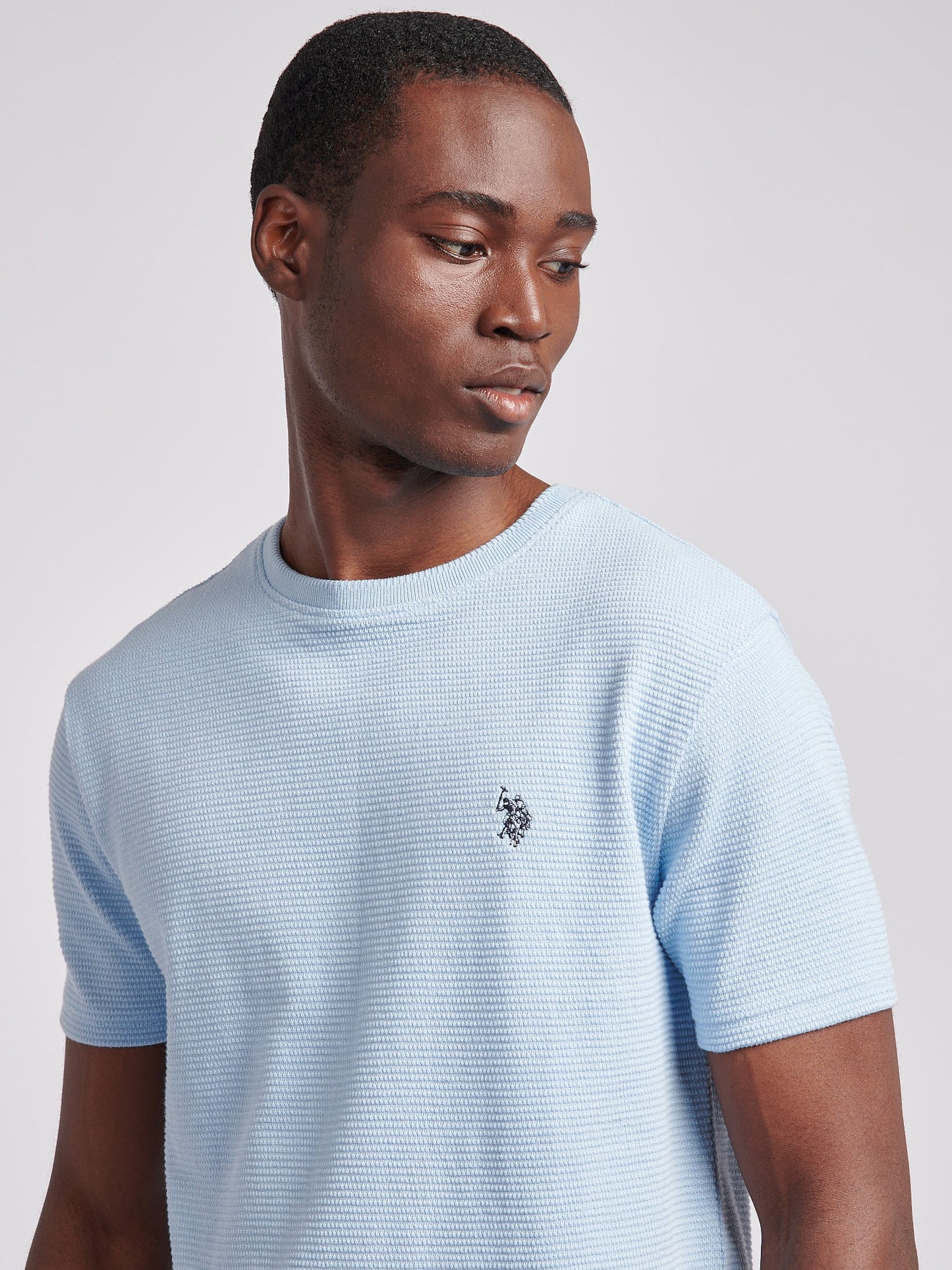 Mens Texture Double Horsemen T-Shirt in Chambray Blue