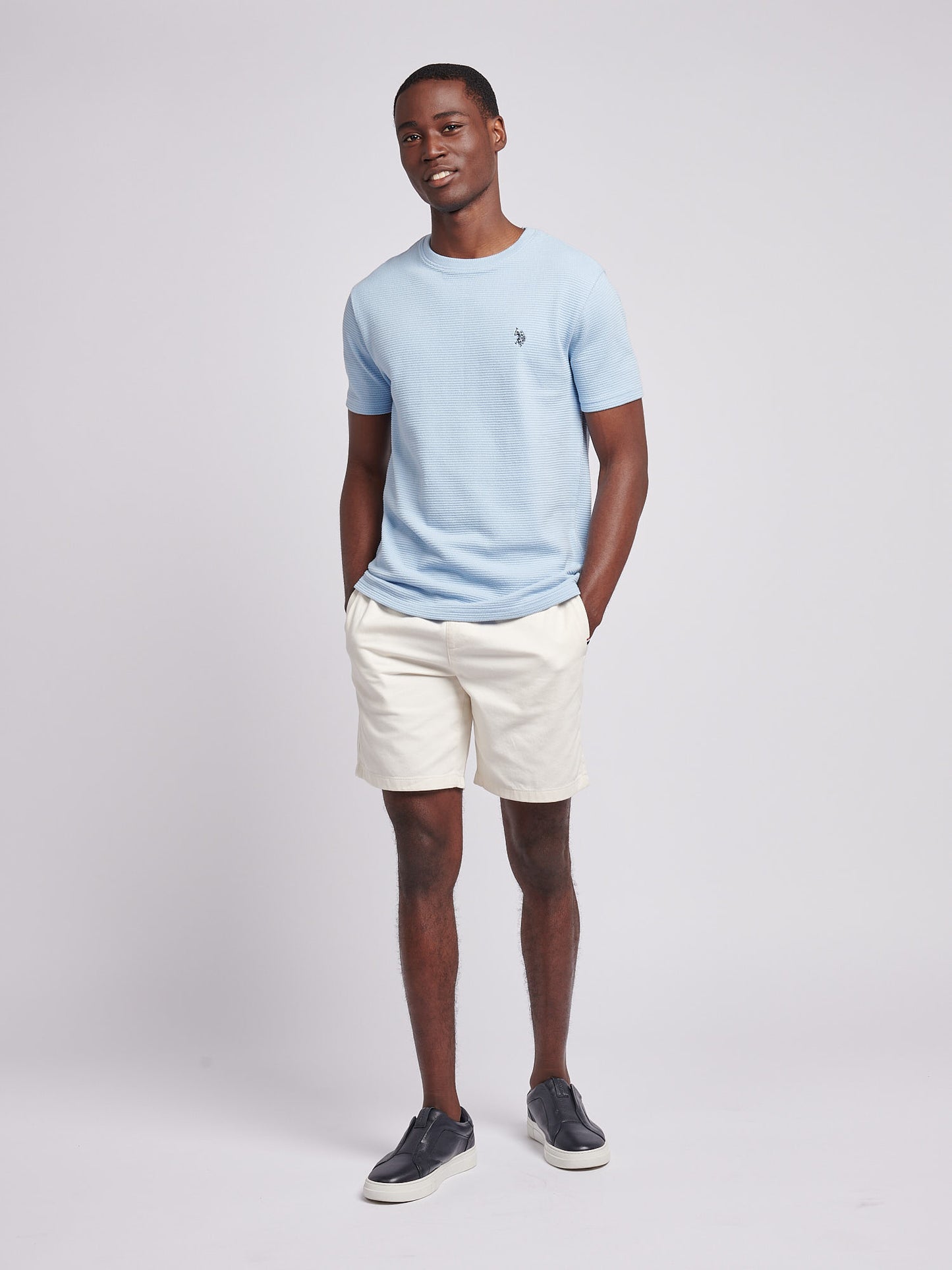 Mens Texture Double Horsemen T-Shirt in Chambray Blue