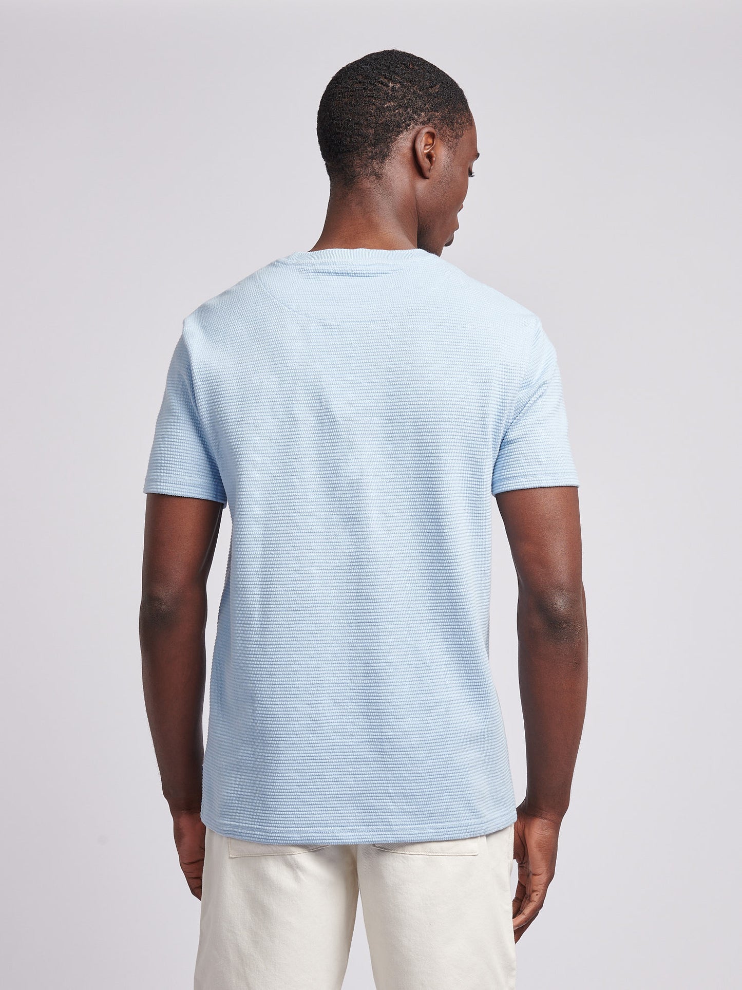 Mens Texture Double Horsemen T-Shirt in Chambray Blue